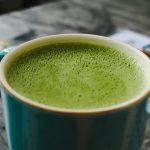 mug with vegan matcha latte